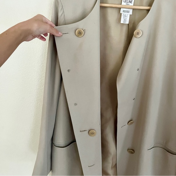 Vintage CELINE 100% Wool Double Breasted Blazer + Wide Leg Pants SET in Beige - Picture 8 of 15